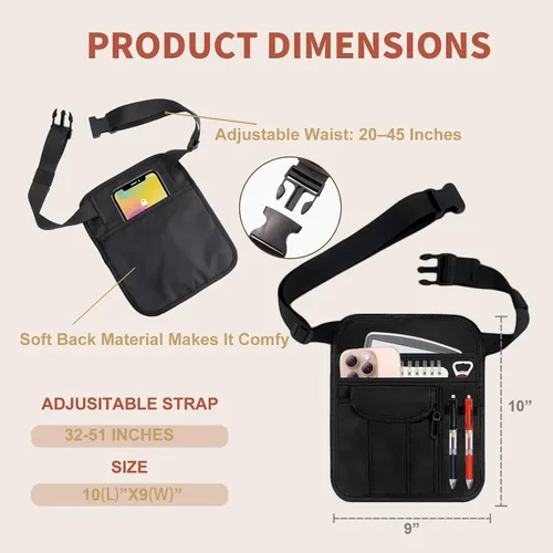 Vista 2 de Delantal de camarera de calidad, lavable a máquina, con cinturón ajustable, bolsa de herramientas duradera, con múltiples bolsillos