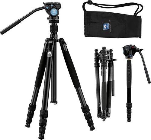 Vista 7 de Sirui Trípode de cámara de aluminio con monopié y cabeza de panorámica fluida VA-5, kit de trípode resistente de 160 cm para cámara DSLR
