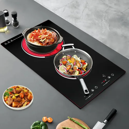 Vista 4 de Estufa eléctrica de 110 V, encimera y empotrada, placa de cocina con 9 niveles de potencia, control táctil del sensor, bloqueo de seguridad