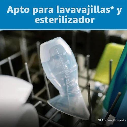 Vista 9 de Dr. Brown's Extractor de leche de una pieza de silicona 100% silicona, colector de leche materna manos libres con opciones anticólicos + biberón