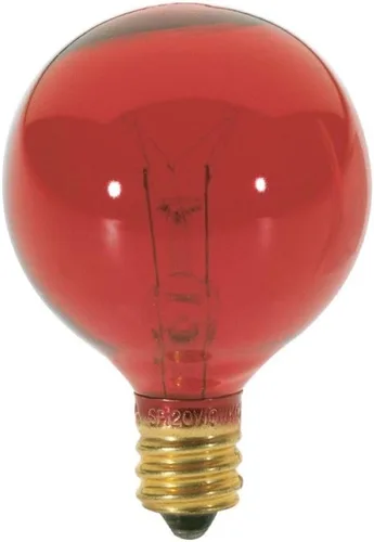 Vista 2 de Satco S3833 - Bombilla incandescente G12.5 de 10 W, base de candelabro de 120 voltios, color rojo transparente (paquete de 2)