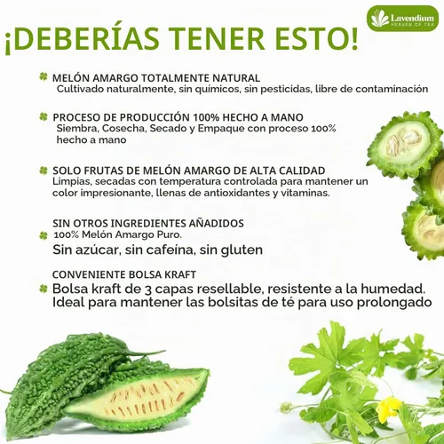 Vista 3 de Lavendium Bolsas de té de melón amargo, sin cafeína, 60