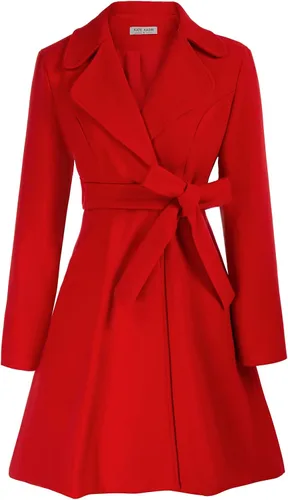 Vista 7 de Kate Kasin Mujeres Abrigo de Lana con Línea Evasé, Abrigo de Vestir con Cinturón, Cuello con Muesca, Capa de Otoño e Invierno Negro