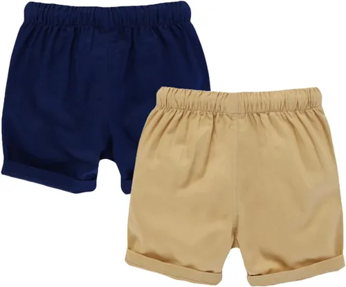 Vista 2 de HILEELANG Pantalones cortos chinos de verano para niños pequeños, de algodón, elásticos, con cordón, para uniforme escolar, 2