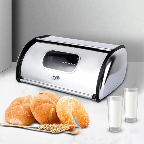Vista 5 de UPKOCH Panera de acero inoxidable para pan, panera para cocina, panera, caja de pan, soporte para pan