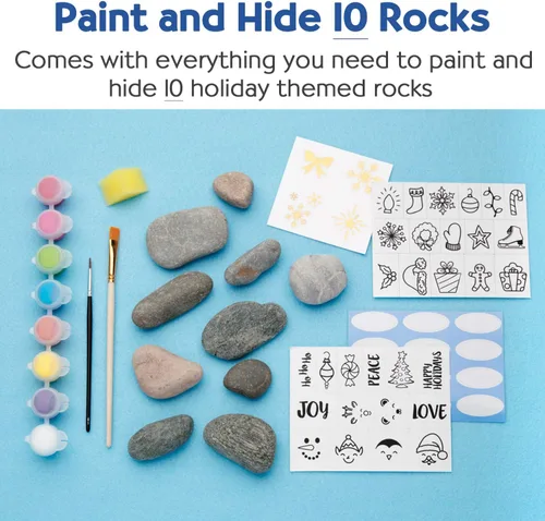 Vista 2 de Creativity for Kids Kit de pintura de rocas para escondidas navideñas Pintura, decora y oculta 10 rocas festivas Kit de manualidades navideñas