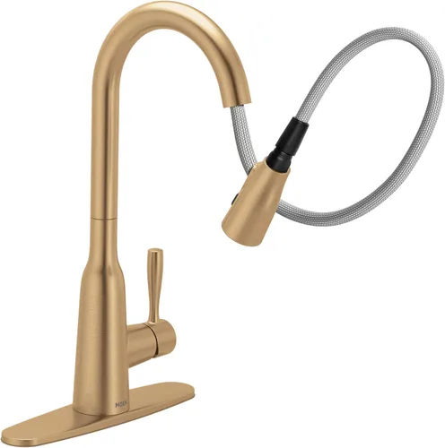 Vista 5 de Moen Orivesi Grifo de Cocina de Una Manija de Arco Alto Desplegable Oro Bronce con Power Boost, 87891BZG