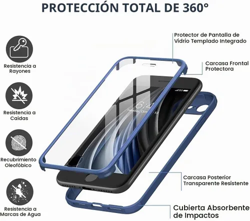 Vista 2 de Miracase Funda de teléfono para iPhone SE de 3ª/2ª generación 2022 2020 de cuerpo completo con protector de pantalla de vidrio integrado, cubierta