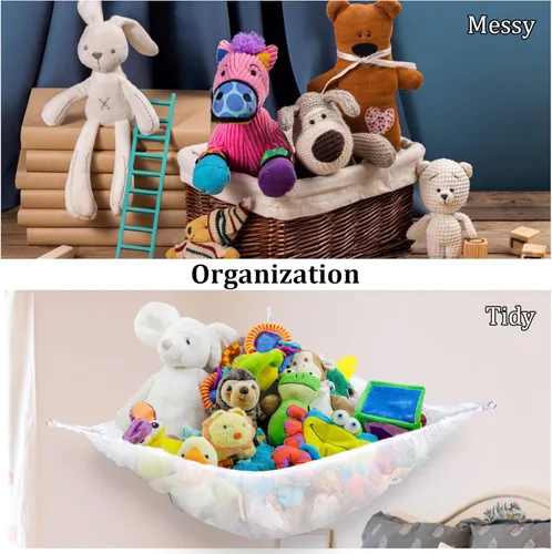 Vista 5 de MAQIHAN Red o hamaca para animales de peluche, ideas de almacenamiento para peluches, osos de peluche y juguetes, soporte organizador de esquina
