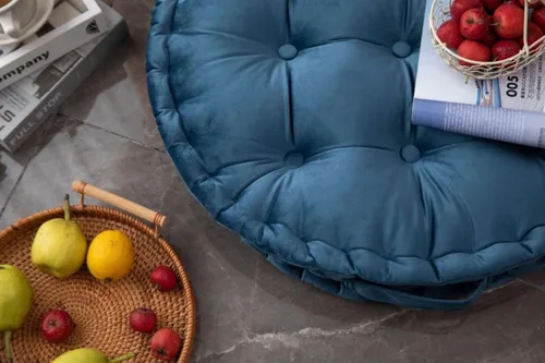 Vista 4 de MOJUN Almohada redonda de meditación, almohadas grandes para adultos, almohada redonda gruesa de terciopelo holandés con asa para yoga, sala de Azul