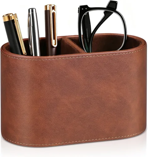 Vista 10 de Soporte para bolígrafo de piel sintética para escritorio, pequeño soporte de control remoto, taza de lápices, organizador de escritorio