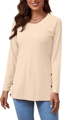 Vista 4 de LYANER Blusa de manga larga con cuello redondo y abertura lateral para mujer