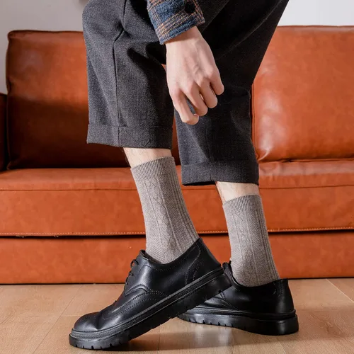 Vista 6 de Calcetines de vestir para hombre, paquete de 5 calcetines de vestir clásicos de cachemira para hombre, calcetines de colores lisos