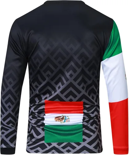 Vista 3 de Keebik Camiseta de ciclismo para hombre, camiseta de MTB de manga larga, México Mountain Bike Motocicleta, Carreras, Ropa