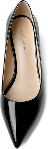 Vista 3 de ROSERWISH Zapatos de vestir para mujer, sin cordones, con puntera puntiaguda, de charol clásico, estilo casual, grueso, tacón bajo, 2 pulgadas