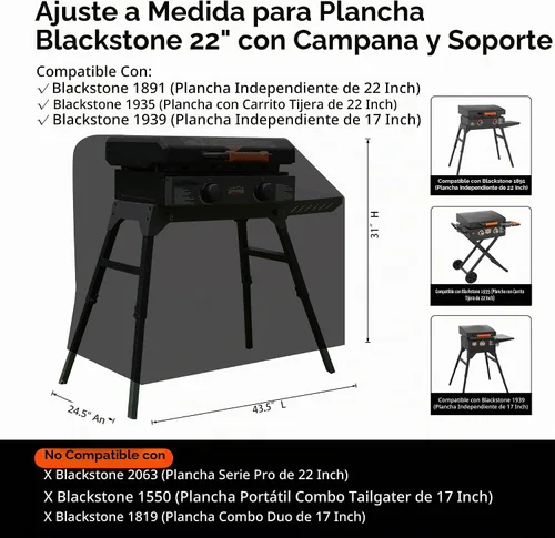 Vista 2 de [Tela resistente 1000D mejorada] Cubierta de plancha para Blackstone de 22 pulgadas con capucha y soporte, cubierta de plancha impermeable
