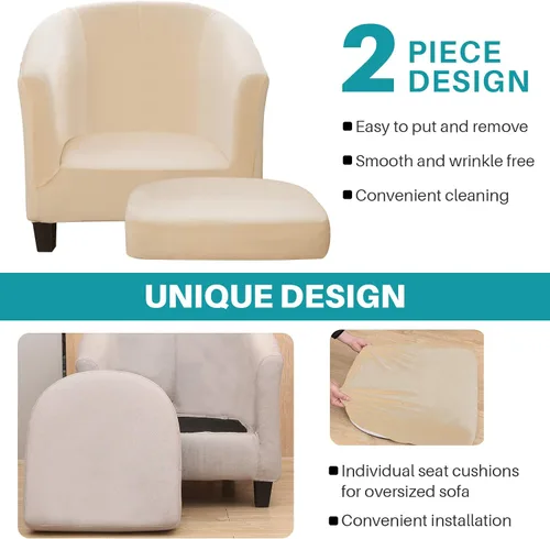 Vista 4 de Fundas de terciopelo para silla de bañera de 2 piezas con funda de cojín, fundas de alta elasticidad para sillón de club, funda protectora