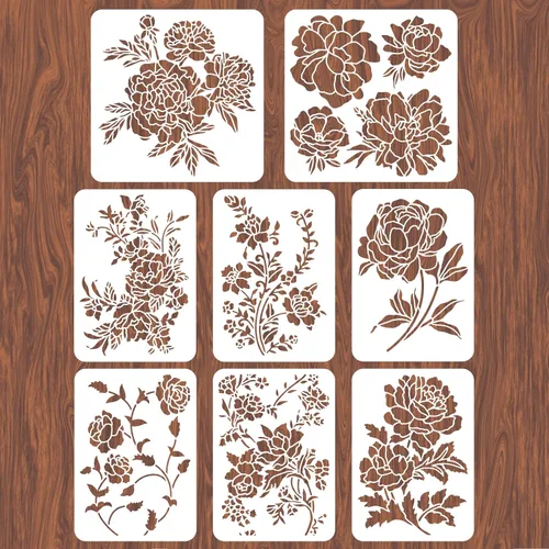 Vista 22 de INFUNLY 4 plantillas de esquina para pintar, plantillas de borde de flores vintage, plantilla cuadrada grande de azulejos de encaje, plantillas