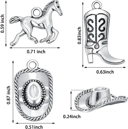 Vista 2 de Junkin 90 piezas Western Cowboy Charms Colgantes Aleación de Plata Antigua Charms Caballo Cowboy Boot Hat Colgante Charms Mini Cowboy Charms