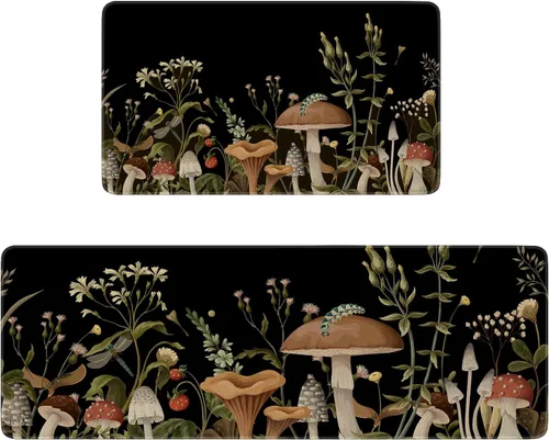 Vista 17 de Juego de 2 tapetes y tapetes de cocina con diseño floral de primavera, diseño floral de acuarela para piso, decoración de fregadero de cocina