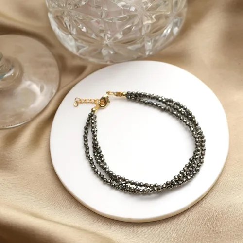Vista 6 de Gempires - Pulseras de cuentas naturales de múltiples hebras, ligeras, hechas a mano, hipoalergénicas, de 8 pulgadas, chapadas en oro, elegantes