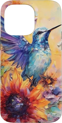 Vista 21 de Colorful Watercolor Sunflower Nature Purple Blue Hummingbird Case for iPhone 17