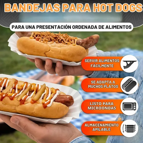 Vista 4 de 50 bandejas desechables para perros calientes para fiestas y barbacoas, bandejas de papel duraderas para perros calientes desechables para servir