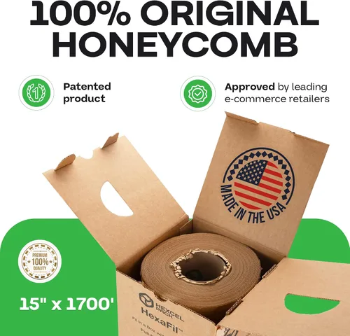 Vista 2 de IDL Packaging HexaFil - Papel kraft de embalaje en panal de abeja de 15" x 1700' en caja autodispensadora - Relleno acolchado patentado para cajas