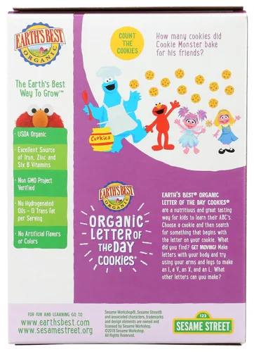 Vista 3 de Earth's Best Galletas orgánicas de la letra del día para niños de 2 años en adelante, sabor a canela y avena, caja de 5.3 onzas