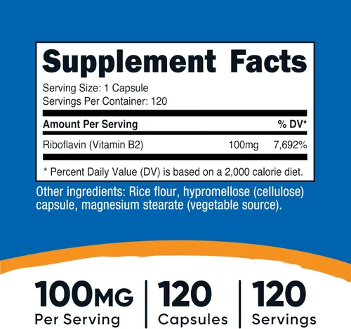 Vista 2 de Nutricost Vitamina B2 (riboflavina) 100 mg, 120 cápsulas, sin gluten y sin OMG (paquete de 2)
