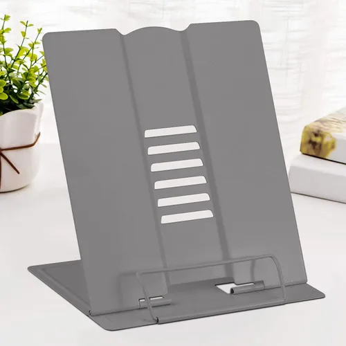 Vista 8 de Soporte de libro de escritorio grande de metal, soporte ajustable para libros de cocina, soporte portátil para recetas, libros de texto, libros