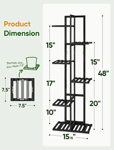 Vista 4 de ROSSNY Soporte para Plantas de Interior de 48 Pulgadas de Alto, 6 Niveles 7 Macetas Soporte de Bambú para Plantas de Interior, Soporte de Esquina