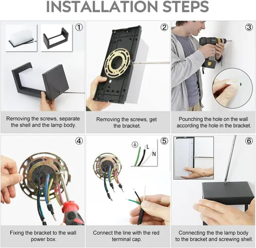 Vista 6 de Sytmhoe Luces de pared exteriores del anochecer al amanecer, moderna lámpara LED para exteriores, aplique de pared negro de 3000 K, luz exterior