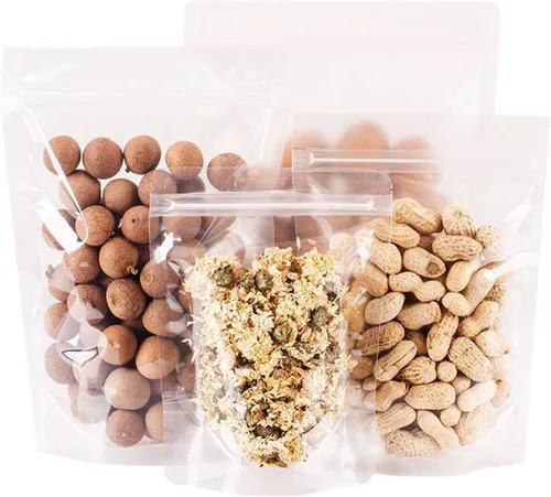 Vista 6 de Paquete de 100 bolsas transparentes de pie con cremallera, bolsa de embalaje de alimentos de frutas secas, bolsa de sellado transparente a prueba