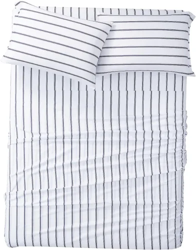 Vista 4 de TRULY SOFT Ticking Stripe - Juego de sábanas Queen de poliéster de 4 piezas, color blanco y azul marino, con temática de rayas, para hombres y Azul