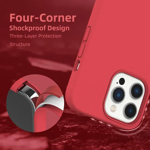 Vista 5 de Funda de silicona líquida compatible con iPhone 13 Pro, color rojo [Protección contra caídas] [Resistente a los arañazos, a prueba de golpes]