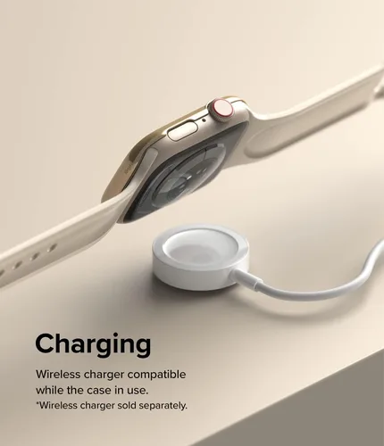 Vista 7 de Ringke Estilo de bisel [elegante marco de acero inoxidable] compatible con Apple Watch Series 9, 8, 7 (1.772 pulgadas), protector antiarañazos, Oro