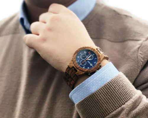 Vista 8 de Jord Relojes de pulsera de madera para hombre, cronógrafo, correa de reloj de madera y metal, bisel de madera, movimiento de cuarzo analógico