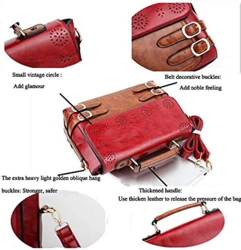 Vista 5 de UONBOX Bolso de hombro estilo retro para mujer