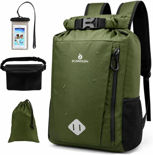 Vista 10 de Bolsa seca de 20L, mochila impermeable con bolsa para la cintura y funda para teléfono, bolsa seca con tapa enrollable para kayak, bolsa seca marina