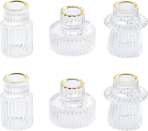 Vista 15 de Vixdonos Portavelas de cristal cónico para centros de mesa, decoración de boda y cena (3 piezas, ámbar)