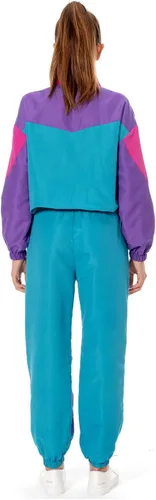 Vista 2 de Conjunto de traje de pista de bloque de color de los años 80, rompevientos de manga larga de los años 90, traje deportivo casual para mujer