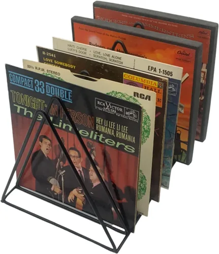 Vista 6 de Soporte para almacenamiento de discos de vinilo, estante de revistero de alambre de metal triangular de alta calidad y soporte para libros