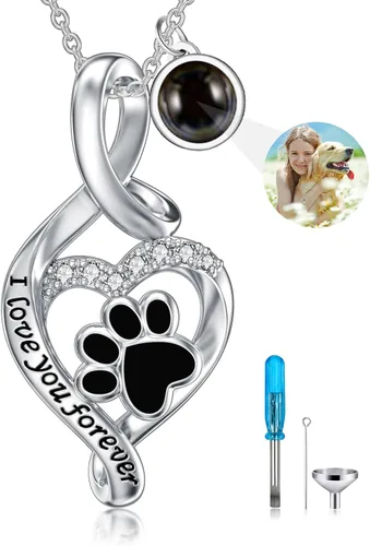 Vista 14 de Collar de urna de plata de ley para cenizas, recuerdo conmemorativo para perros, gatos y mascotas