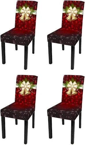 Vista 38 de XMNTG Juego de 6 fundas para sillas de Navidad, con estampado de ciervos, decoración de Navidad, fundas extraíbles para sillas antideslizantes Negro