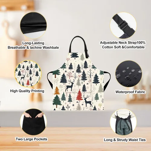 Vista 4 de Delantal de cocina para el hogar, cocina, horneado, jardinería, para mujeres y hombres, con bolsillos, impermeable, 32 x 28 pulgadas