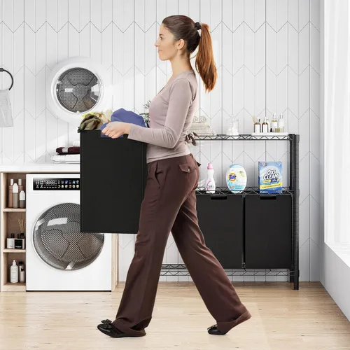 Vista 7 de GAOMON Cesta de lavandería, organizador multifuncional para lavandería, clasificador de lavandería con bolsas extraíbles y asas reforzadas, estante