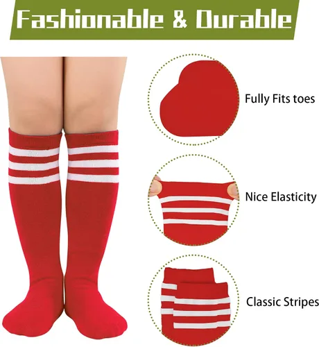 Vista 2 de Zando Calcetines de fútbol para niños, calcetines altos hasta la rodilla para niños y niñas, transpirables para niños y jóvenes, calcetines