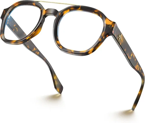 Vista 8 de VISOONE Gafas retro redondas antifatiga ocular de metal medianas, gafas de bloqueo de luz azul para juegos de computadora, mujeres y hombres, Sanford