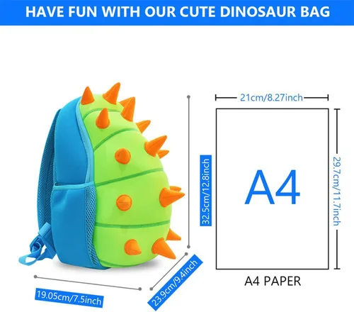 Vista 4 de yisibo Mochila de dinosaurio para niños y niñas, ligera, impermeable, preescolar, viajes, para niños y niñas, para niños de 2 a 7 años